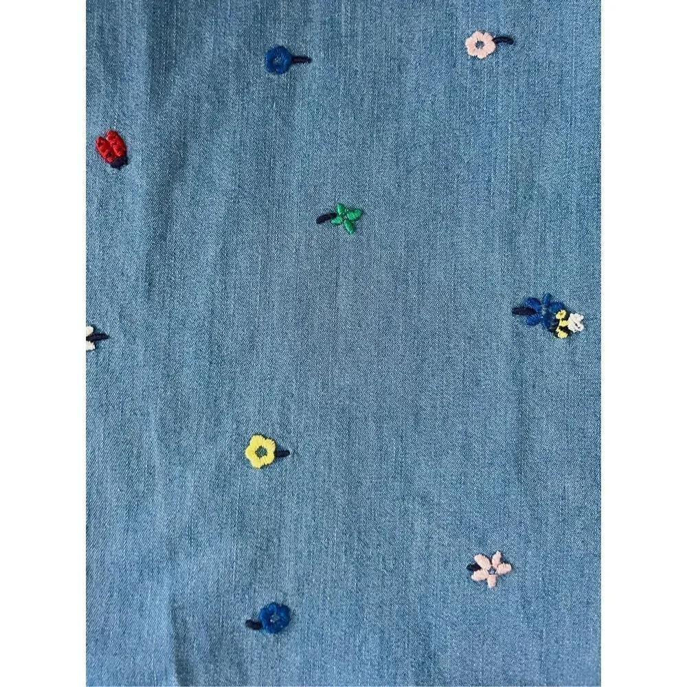 Hanna Andersson Girls 8 (130) Flower Embroidered Chambray Denim Dress